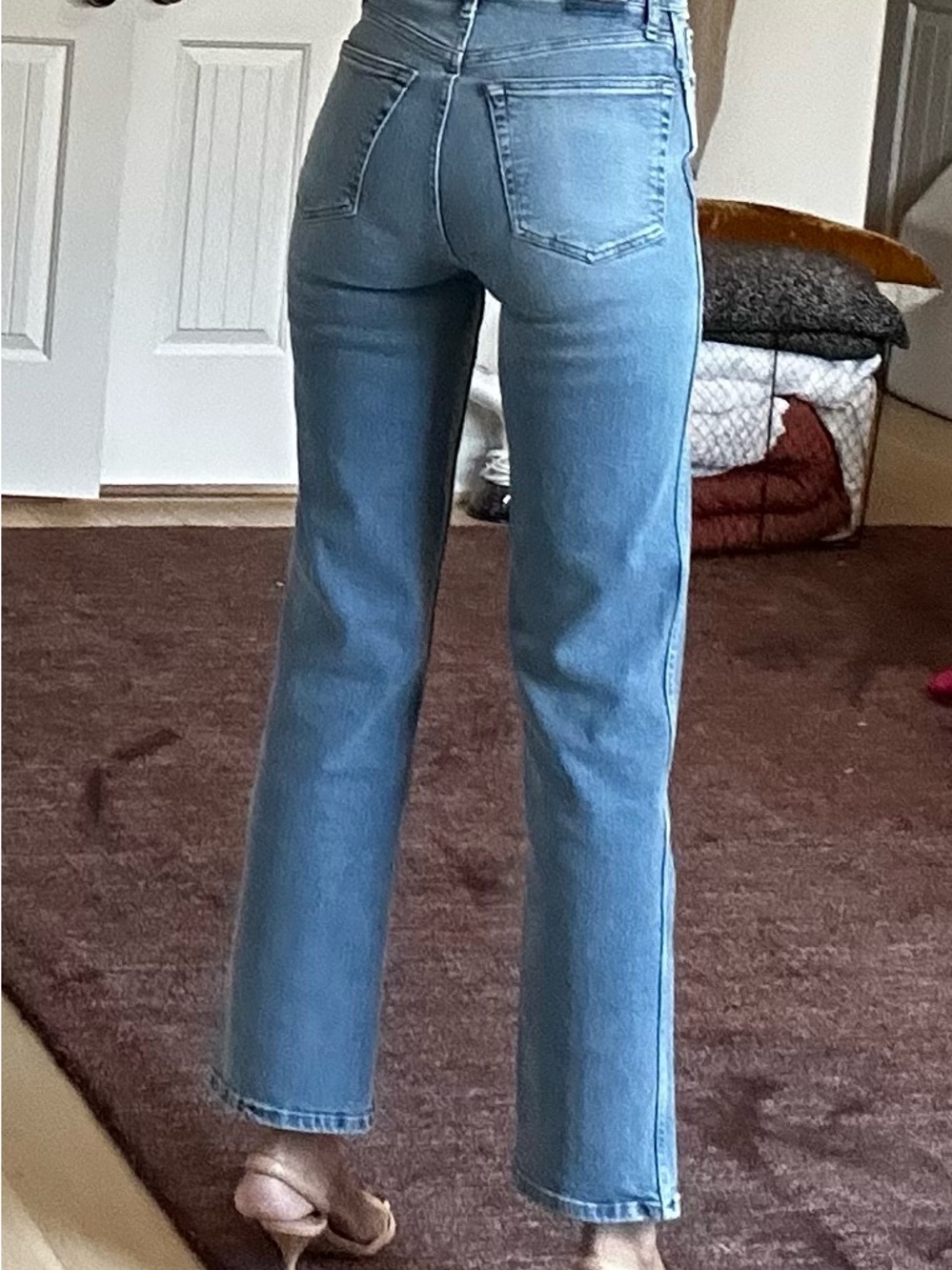 Re/Done Straight Leg Jeans in Light Blue Wash